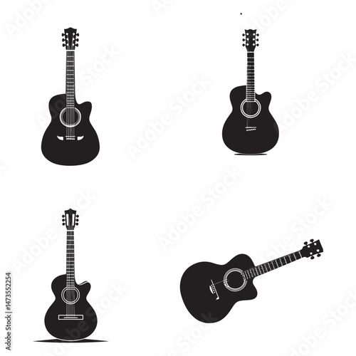 A Black Silhouette of a Acoustic Set Clipart