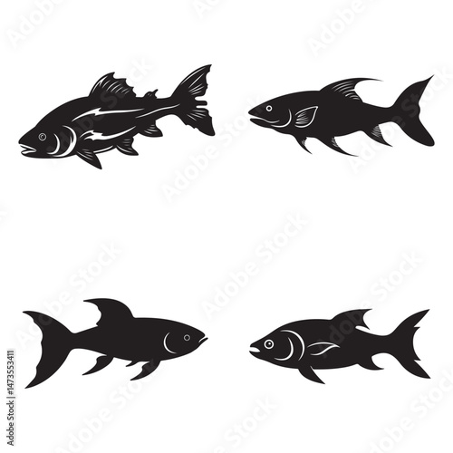 Catfish Silhouette Clipart Set