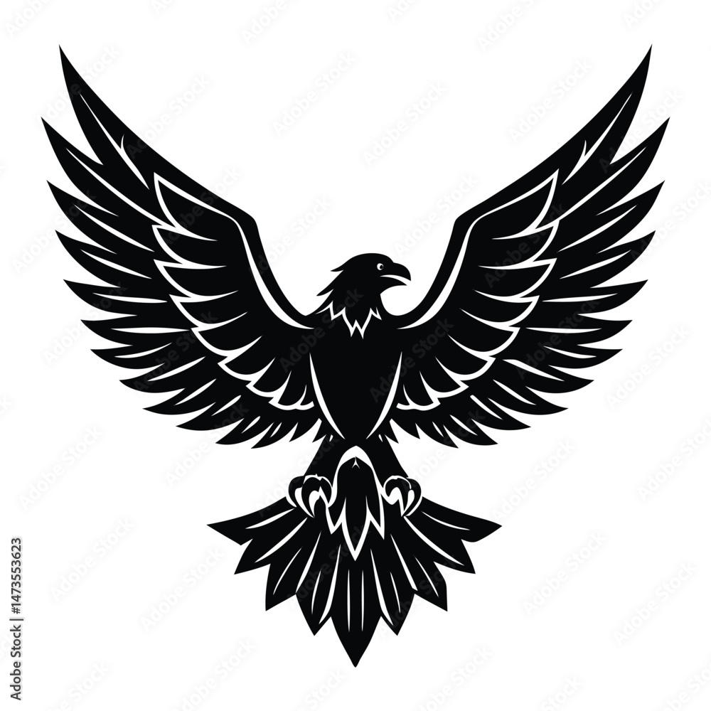 Obraz premium Silhouette of a soaring eagle, wings spread, vector art