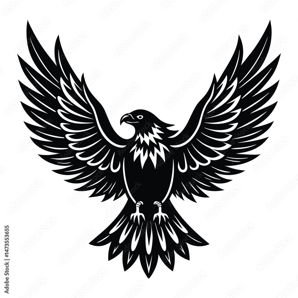 Fototapeta premium Silhouette of a soaring eagle, wings spread, vector art