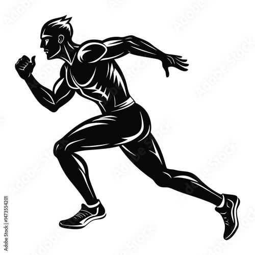 Runner silhouette, mid-stride, dynamic vector