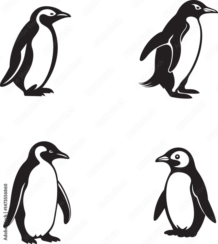 Obraz premium Penguin Silhouette Clipart Set