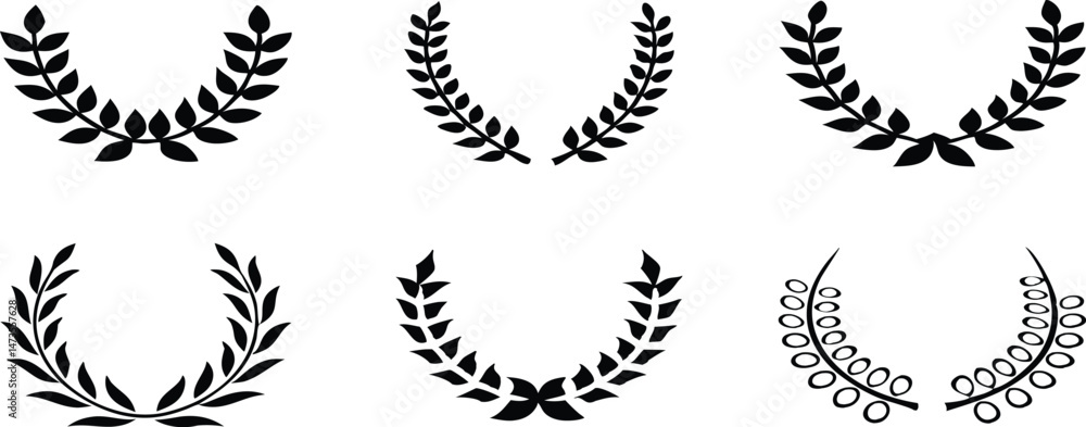 Black Laurel Wreath Vector Set Black Laurel Wreath Vector Set