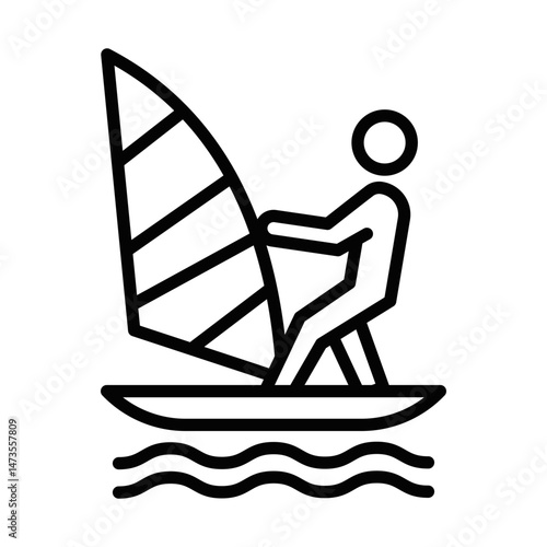 Person windsurfing with sail. Vector illustration. Editable stroke.