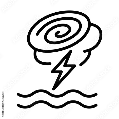 Storm and tornado over ocean. Vector illustration. Editable stroke.