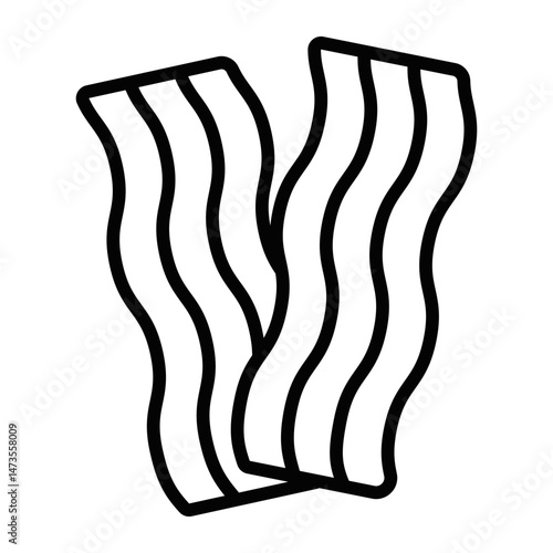 Crispy bacon strips wavy shape. Vector illustration. Editable stroke.