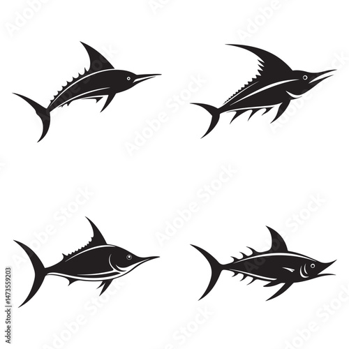 Swordfish Silhouette Clipart Set