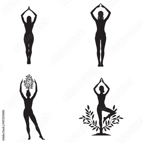 Tree Pose Silhouette Clipart Set