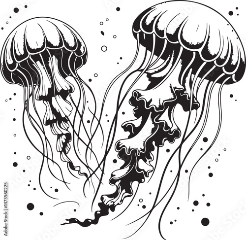 “Jellyfish Silhouette | Ocean Animal Clipart | Nautical Marine Life Vector for Prints, Tattoos & Decor”