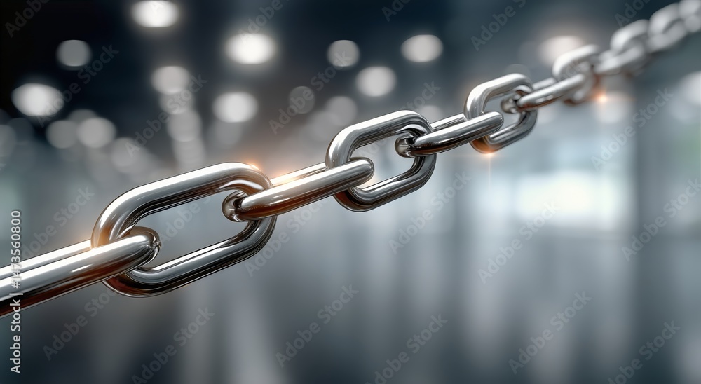 Fototapeta premium Metal Chain Links Shining Under Dim Lighting in a Modern Environment