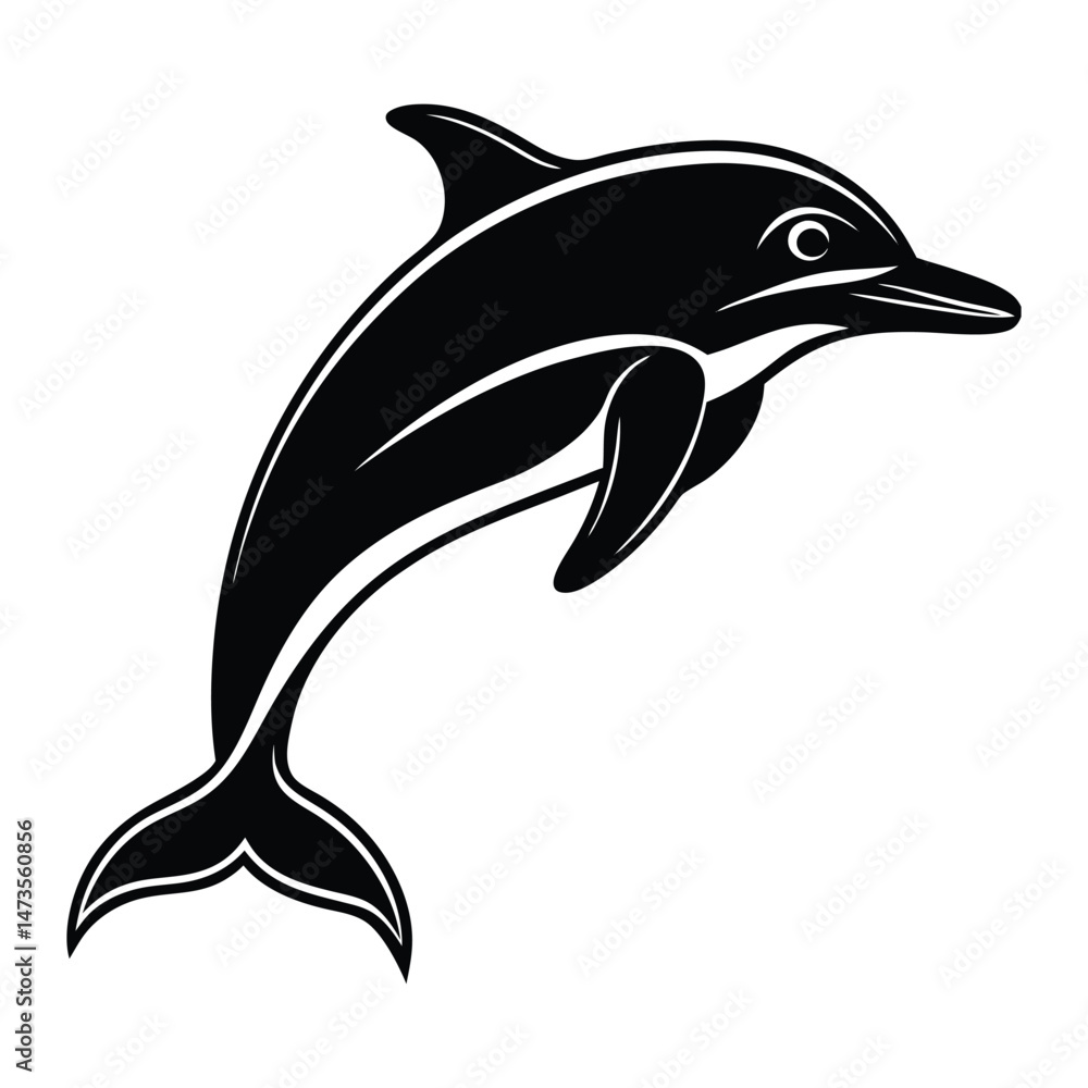 Fototapeta premium Dolphin leaping silhouette, dynamic vector