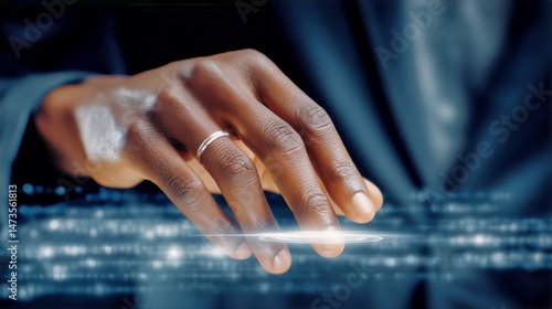 Hand in Business Attire Interacting With Digital Technology on a Dark Background