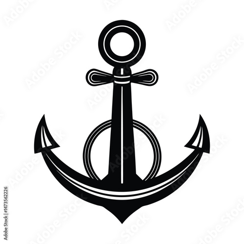 Classic fluke anchor with centered ring on white background