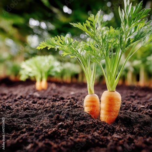Harvested Carrots Growing in Rich Soil During Sunny Agricultural Season