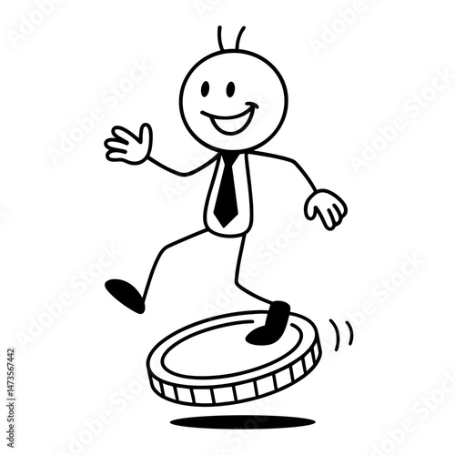 Cheerful businessman riding on spinning coin