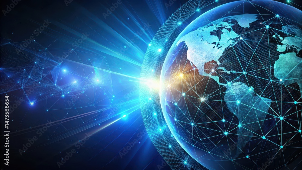 Dark blue background with holographic projection of earth featuring geometric shapes and a sense of depth, creating an abstract and futuristic visual effect, cosmic, sci-fi Dark blue background with holographic projection of earth featuring geometric shapes and a sense of depth, creating an abstract and futuristic visual effect, cosmic, sci-fi
