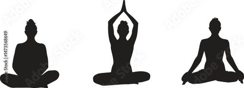 Collection of yoga poses. yoga pose girl silhouette set vector illustration and yoga exercise icon and Yoga Silhouette