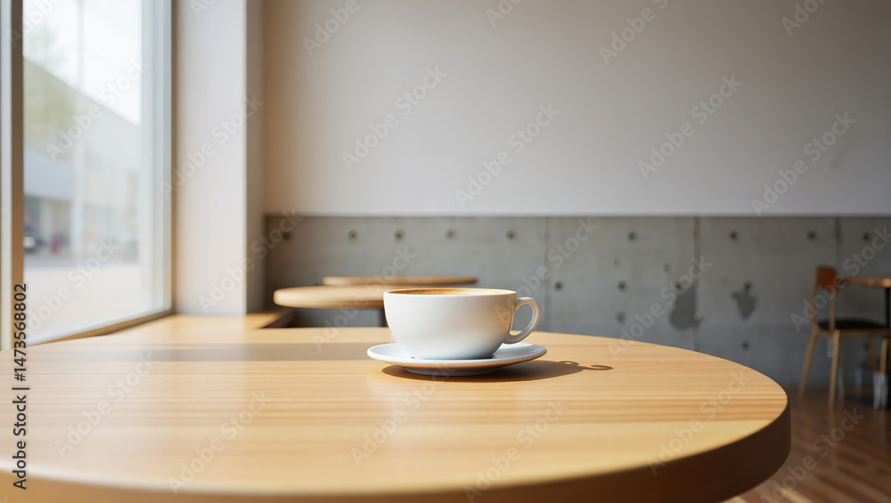 A single coffee cup rests on a wooden table in a minimalist café, capturing calm, simplicity, and modern design in one serene moment. A single coffee cup rests on a wooden table in a minimalist café, capturing calm, simplicity, and modern design in one serene moment.