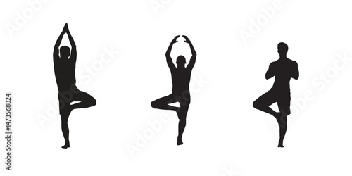 Collection of yoga poses. yoga pose girl silhouette set vector illustration and yoga exercise icon and Yoga Silhouette