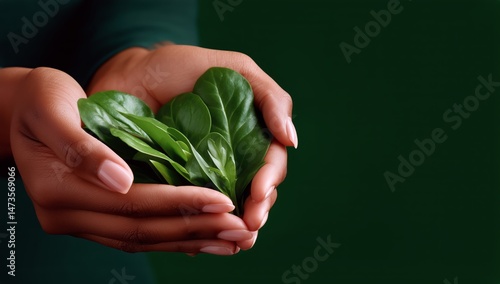 Hands Cradling Green Leaves in a Cozy Indoor Setting With Lush Plants Surroun...
