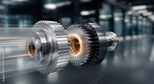 Close-up of Interlocking Gears in a Modern Industrial Setting Enhancing Mecha...