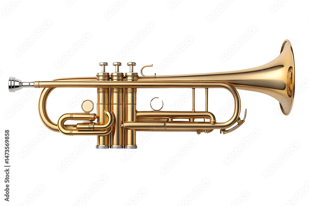 Obraz premium Detailed gold trumpet instrument isolated on a solid black background for music concepts