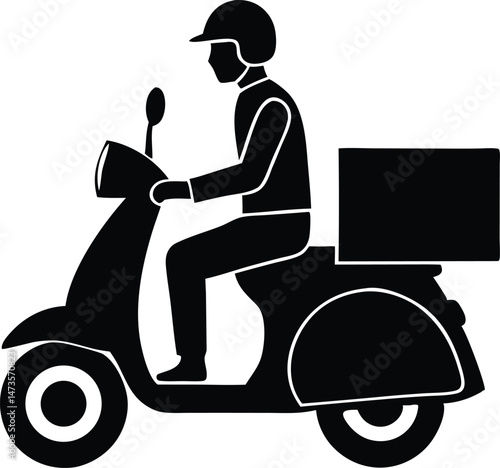 delivery person on scooter silhouette vector illustration