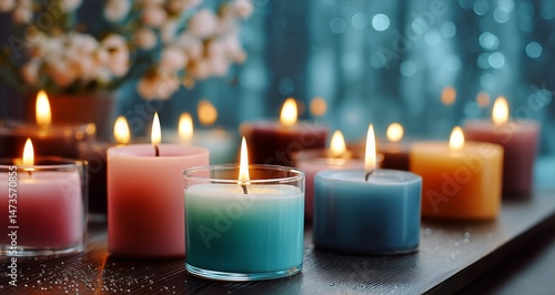 Colorful Candles Lit on a Table Creating a Warm and Inviting Atmosphere in a ...