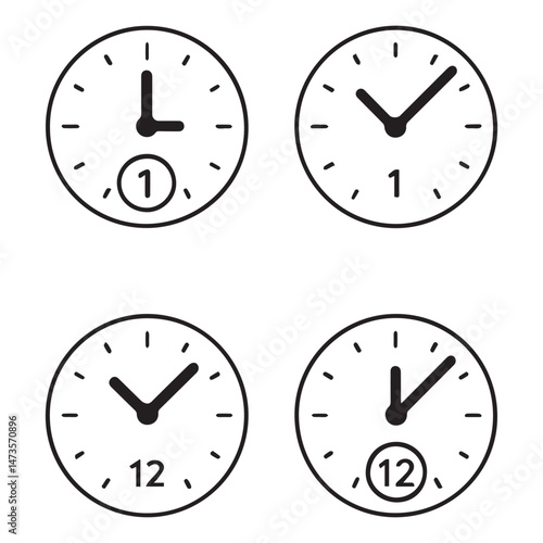 Clock Time Difference Set - Vector Illustration. Different Timezones Time. Arrows - Hours, Minutes on Clockface. Clock Time Lapse.