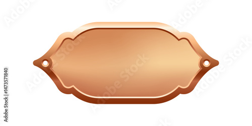 Blank bronze nameplate plaque with decorative edges and screw holes. Metallic label for engraving, signage, awards, door signs. Realistic vector illustration.