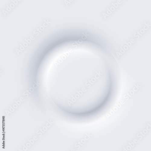 White round web button. Soft glowing circular UI element in modern neomorphism style. Abstract 3D button with subtle shadows and light effects. Minimalist digital vector illustration.