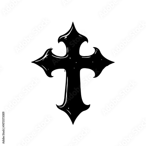 Intricate gothic cross symbol with ornamental details on a simple background