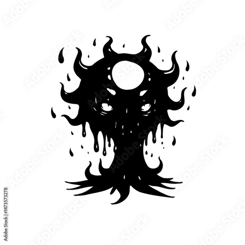 Stylized depiction of a surreal creature dripping darkness in vector art
