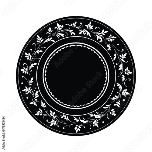 black vector silhouette vintage plate illustration 