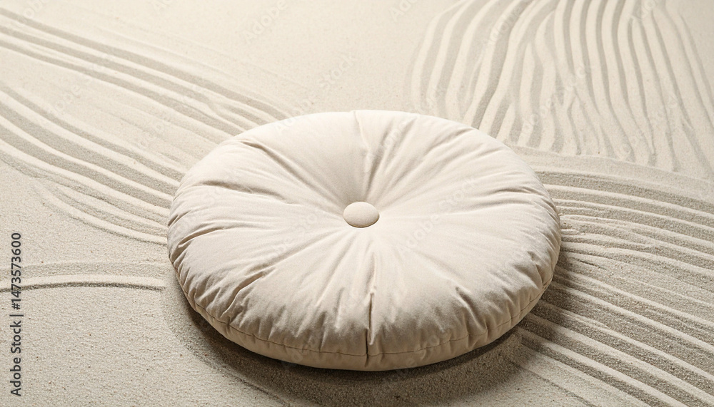 Obraz premium Soft, plush cushion resting on a pattern of sand
