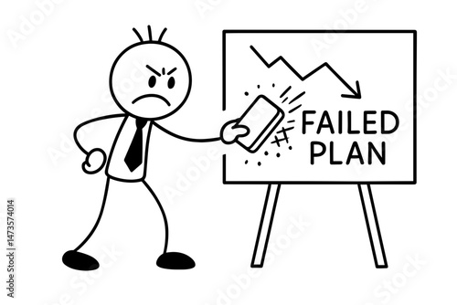 Angry businessman erasing failed plan on board