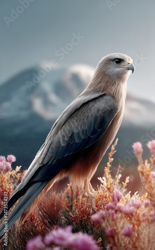 Black Bird Standing on Colorful Foliage With Mountain Background During Golde...