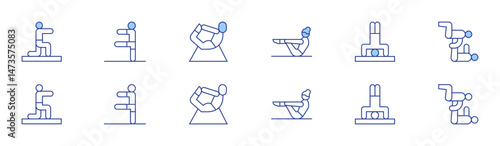 Yoga icon set in two styles, Duotone and Thin Line style. Editable stroke. stretch, pilates, yoga