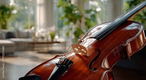 Beautiful Wooden Violin Resting on a Stylish Living Room Floor Surrounded by ...