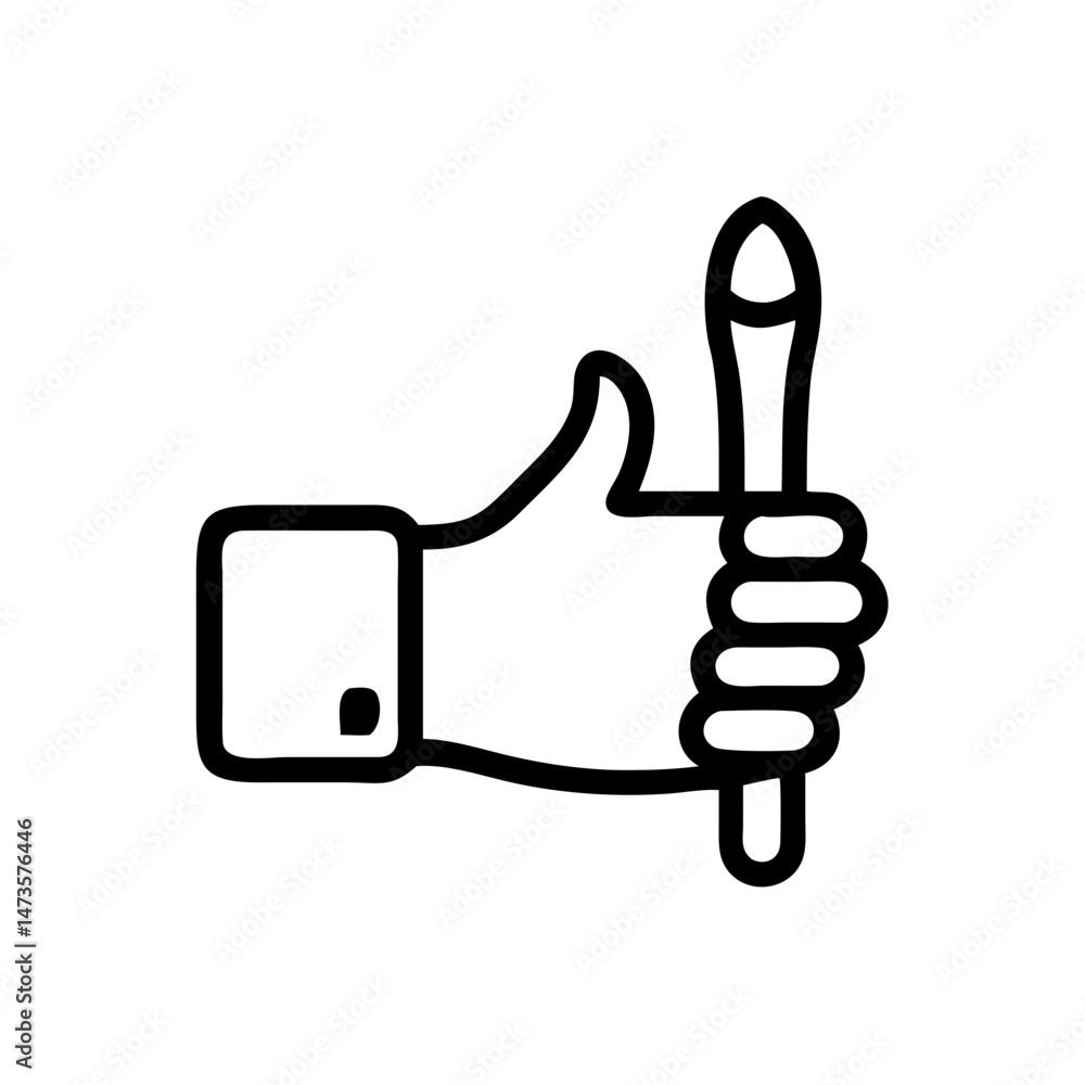 Hand giving a thumbs-up gesture holding a paintbrush Hand giving a thumbs-up gesture holding a paintbrush