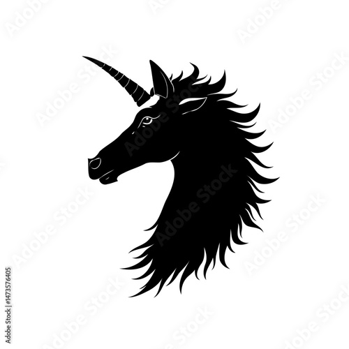 Mystical equine silhouette: Unicorn profile with flowing mane and majestic horn