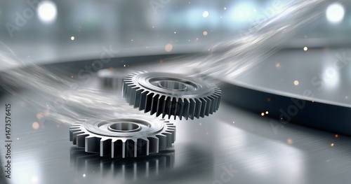 Motion of Steel Gears in a Modern Industrial Environment Showcasing Precision...