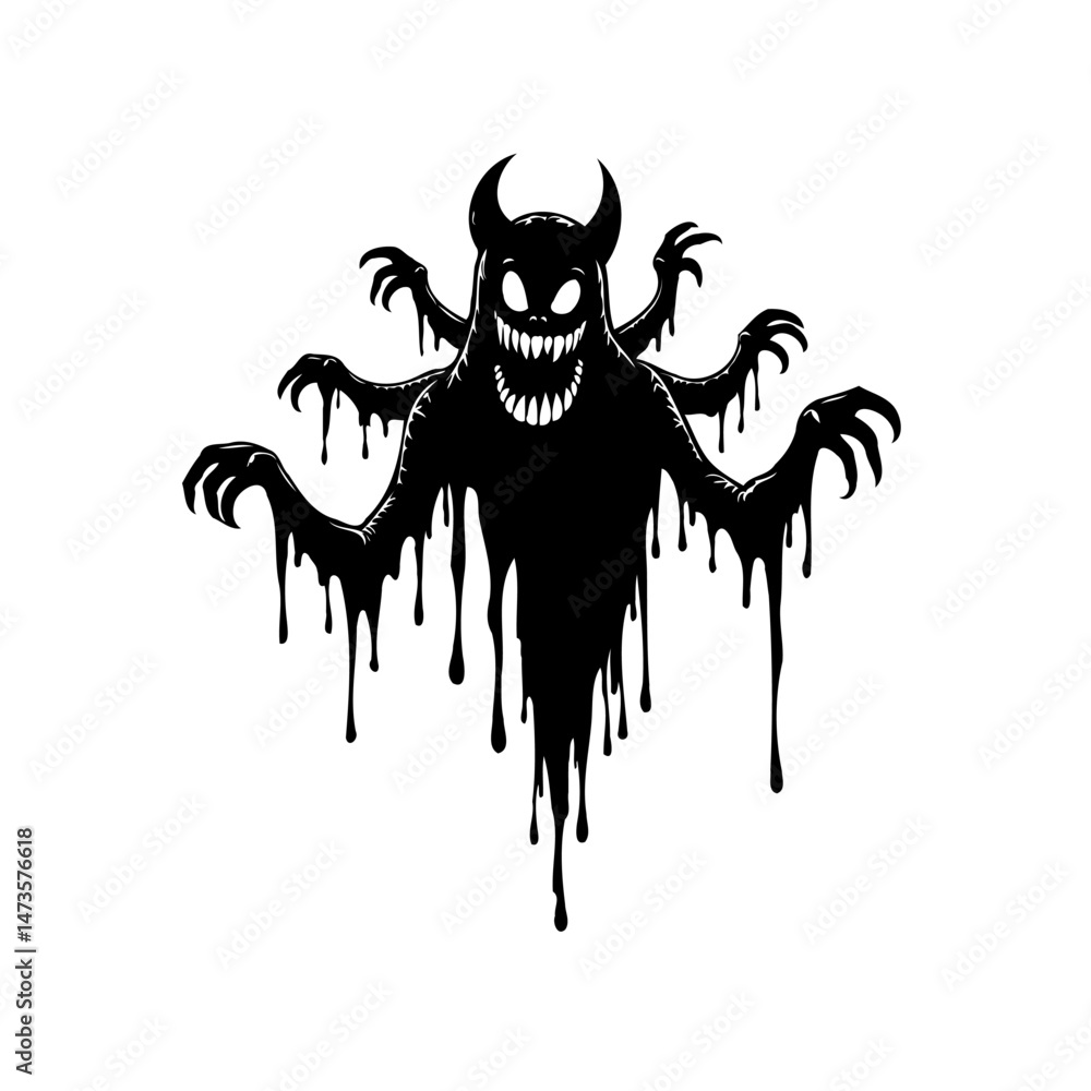 Fototapeta premium Monochrome Spooky Silhouette: A Creepy Creature with Dripping Form in Black and White