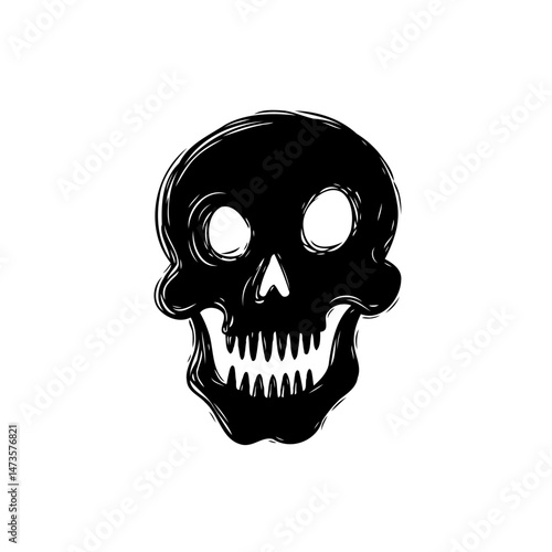 Stylized skull illustration with a sketched aesthetic on an isolated background
