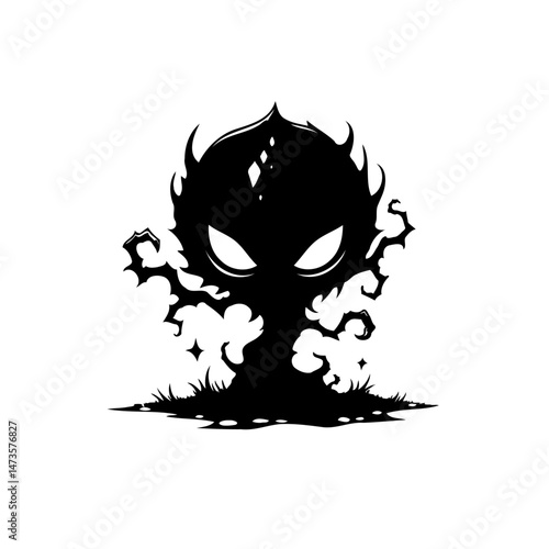 Enigmatic Silhouette: A stylized dark entity with glowing eyes and shadowy tendrils