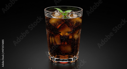 Wallpaper Mural A glass of cola with ice cubes and a sprig of mint displayed on a dark gray surface. Refreshing beverage ready to drink with a professional studio setup. Torontodigital.ca