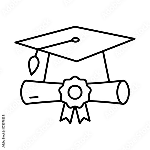 Graduation Cap and Diploma Line Icon. E-learning, Education, Teaching, Online Study Icons Editable Stroke Vector Illustration