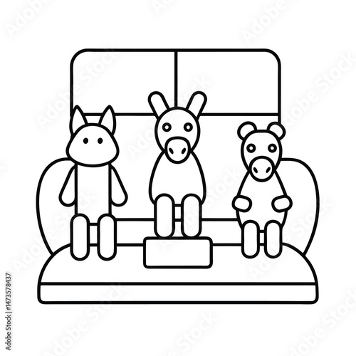 outline of playful animal toys in waiting room