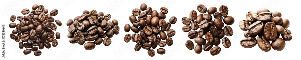 Assorted Coffee Beans in Different Sizes and Textures on White Background, Isolated on Transparent, white background Assorted Coffee Beans in Different Sizes and Textures on White Background, Isolated on Transparent, white background