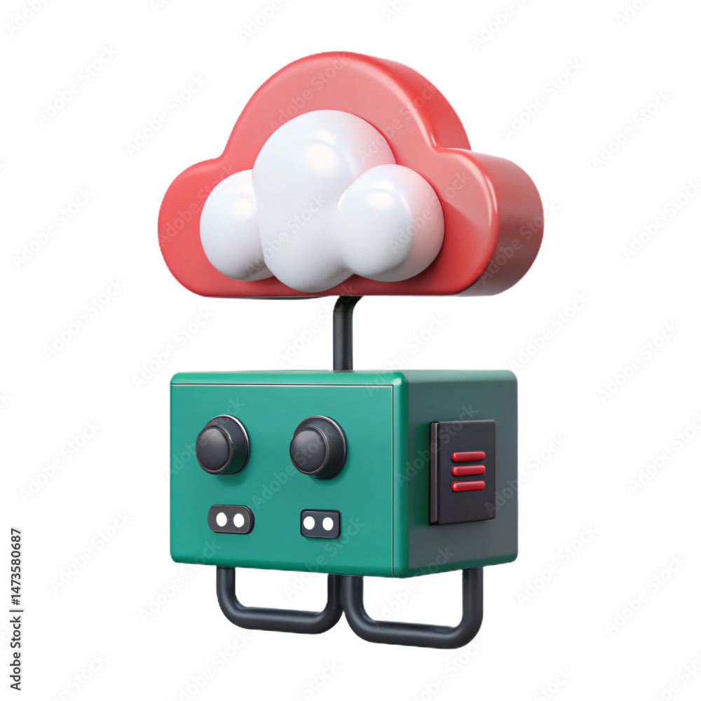Playful 3D illustration of a cloud character with a boxy body and cartoonish features Playful 3D illustration of a cloud character with a boxy body and cartoonish features